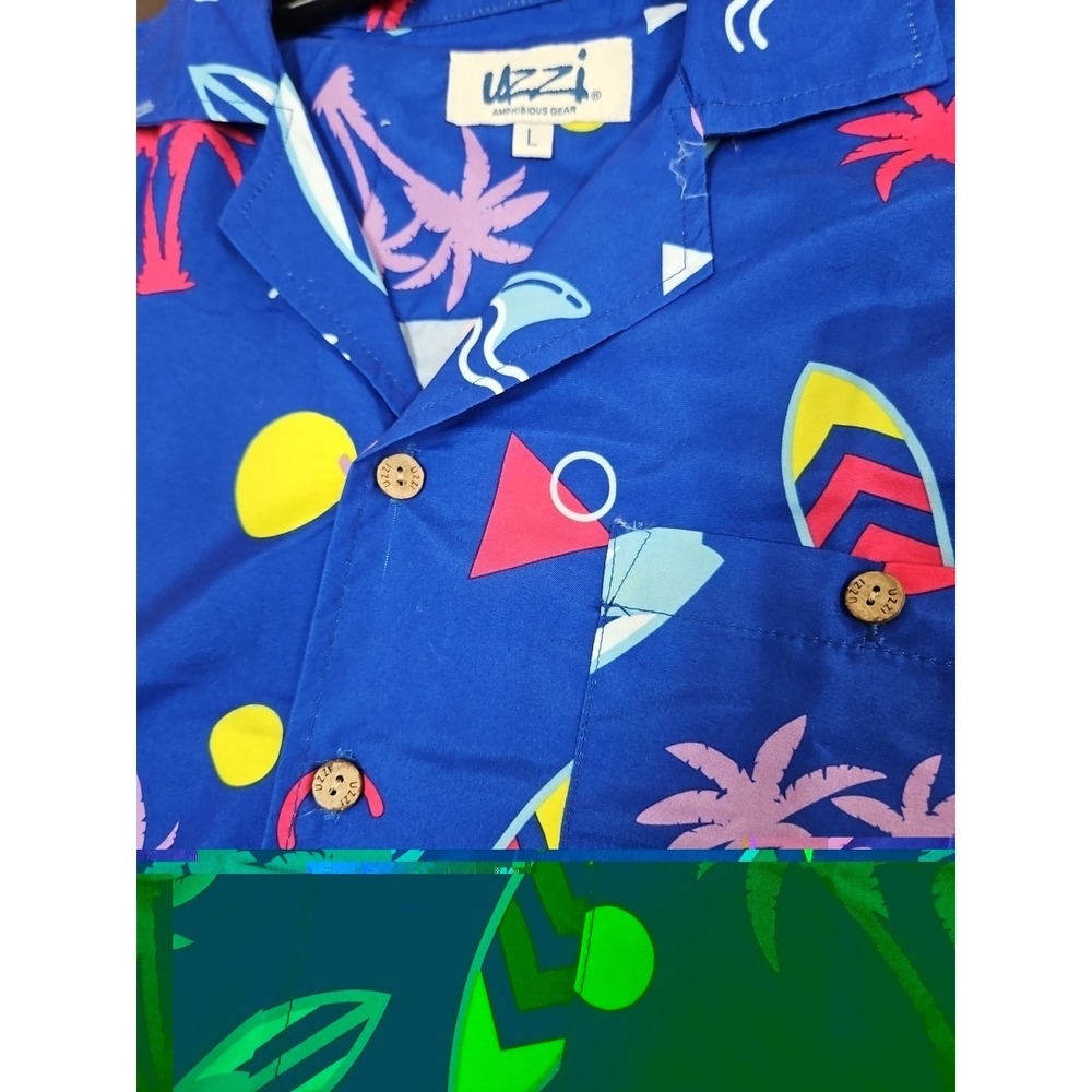 Uzzi Amphibious Gear Men's Shirt L Aloha Hawaiian  Surf Boards ART DECO Vibe